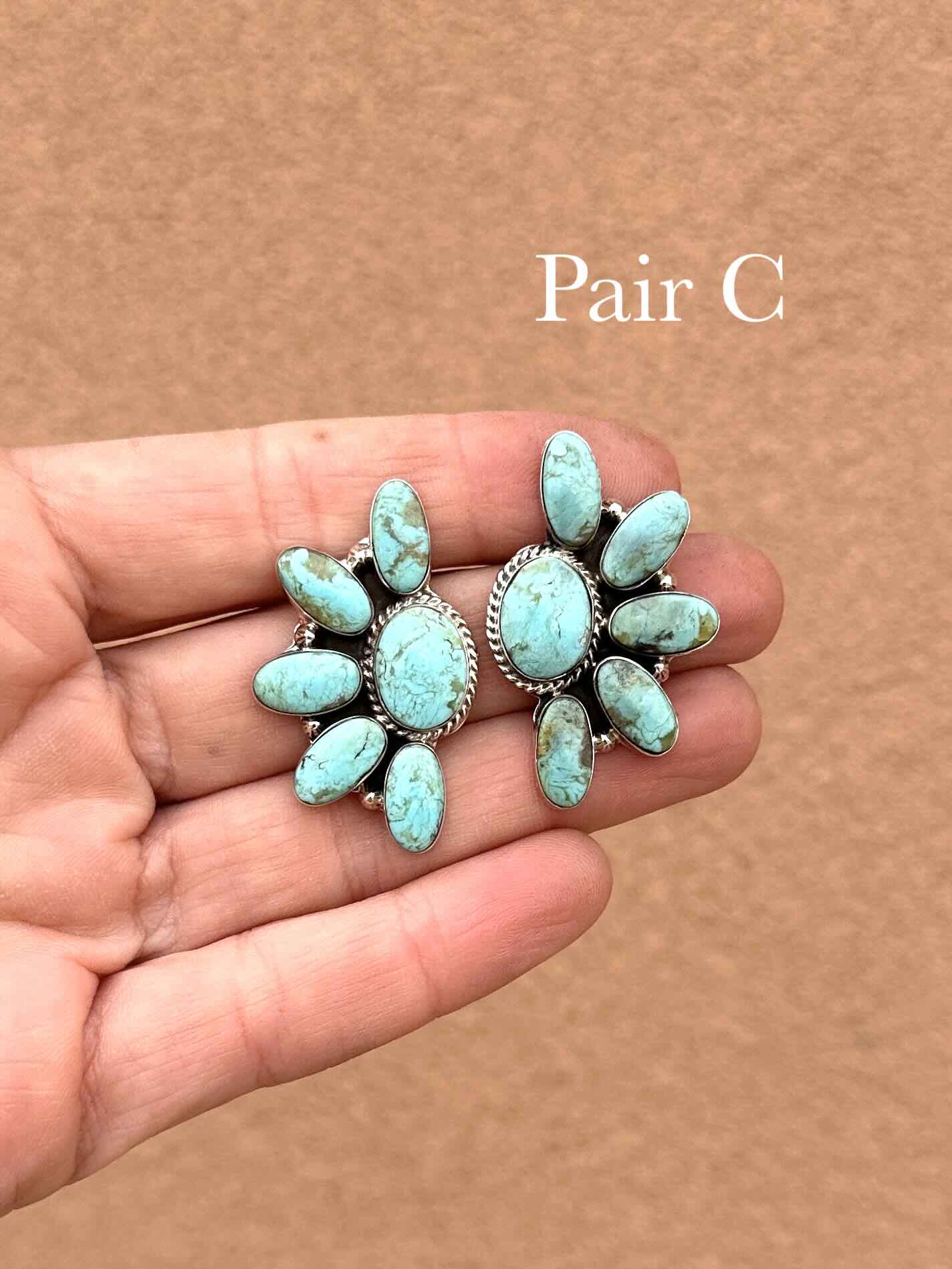 6 outlets Stones Turquoise Cluster Earring.