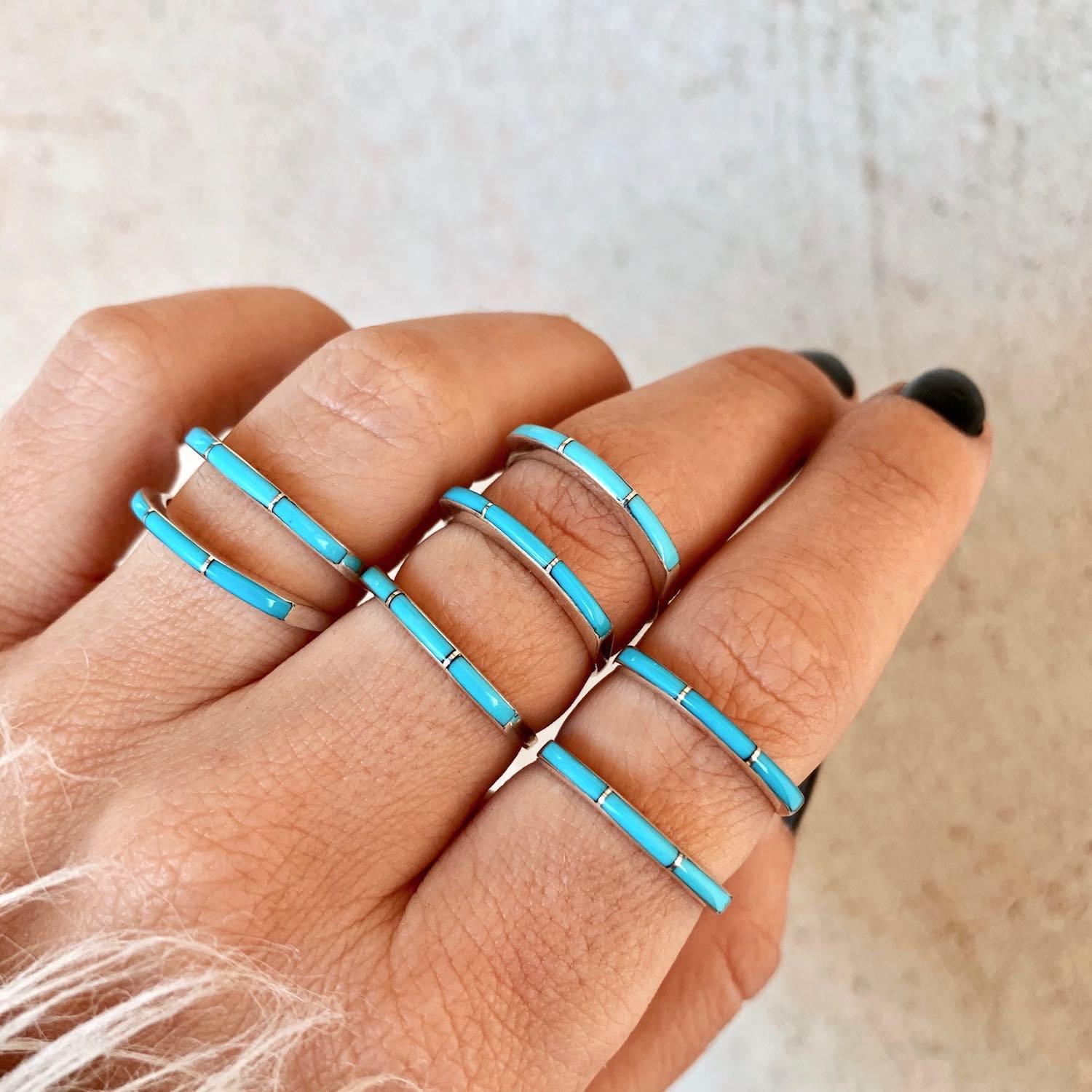 Size 10.5 Sterling Silver and Turquoise 2024 Stacker