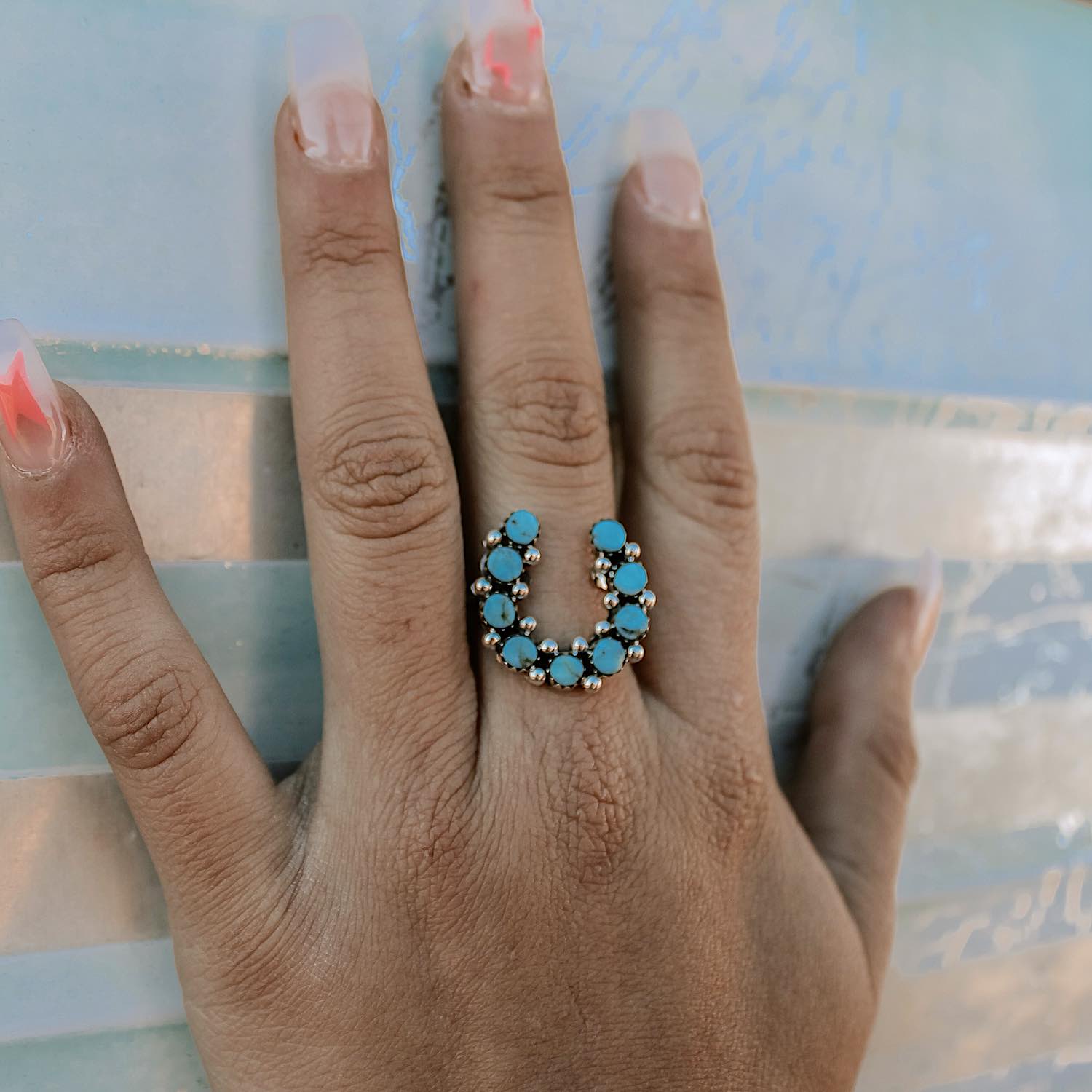 925 turquoise horseshoe ring high quality